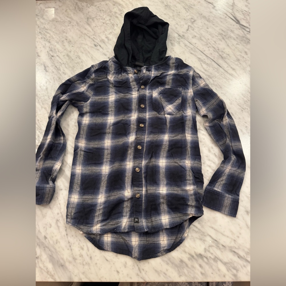 Plaid Flannel Hoodie Navy Boys Large Art Class